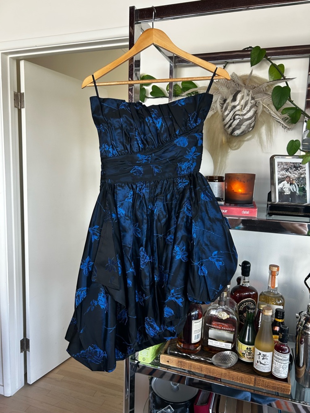 Emporio Armani Vintage Black Dress with Blue Floral Jacquard